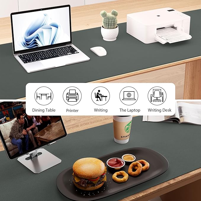 Aothia Leather Desk Pad Protector - Large Mouse Pad, Office Mat, Non-Slip PU Leather Blotter, Laptop Desk Pad, Waterproof Writing Pad for Office and Home (Jungle Green, 38" x 13.7")