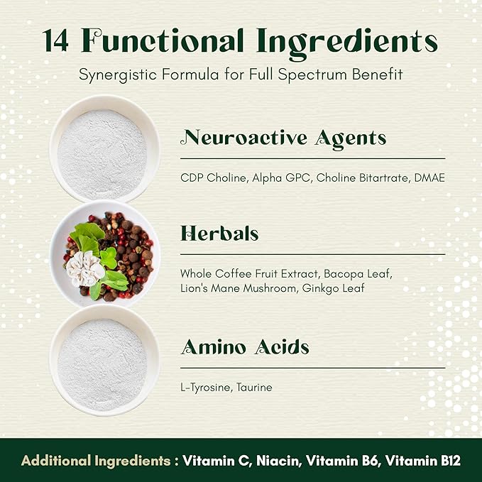 Alpha Focus Nootropic - Memory and Focus Brain Booster Supplement with Choline, Citicoline, GPC, L-Tyrosine, Bacopa Monnieri, DMAE, Gingko Biloba, Lion's Mane, Niacinamide - 60 Capsules