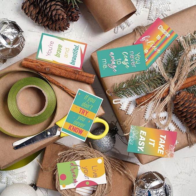 Jinei 300 Inspirational Affirmation Cards Positive Motivational Cards Small Mini Encouragement Quotes for Women Church End of the Year Teacher Gifts(Line Flower)