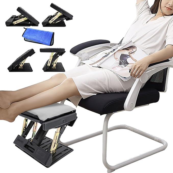 Adjustable Foot Rest for Under Desk at Work with 4 Height Levels, Under-Desk Footrest with Massage Surface, Foot Stool Under Desk for Office, Home, Maximum Load 120 Pounds (Gray)