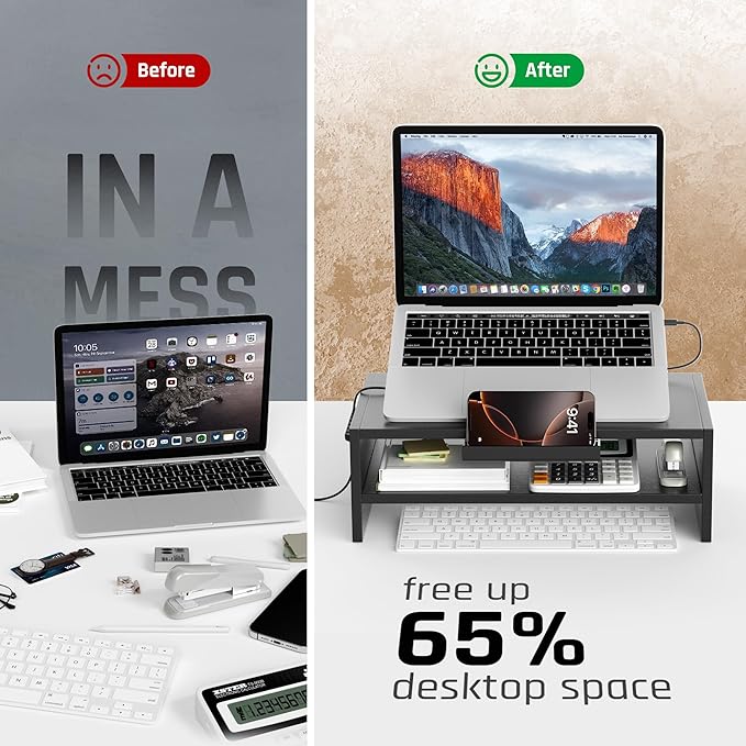 Adjustable Wood Laptop Stand, Ergonomic Height Angles Computer Stand, Riser Holder Notebook Stand for Desk Compatible with Air, Pro, Dell, HP, Lenovo More 10-17.3" Laptops, Black