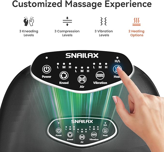 Snailax Shiatsu Foot Massager with Heat, Deep Kneading, Compression, Vibration, Feet Massager Machine for Plantar Fasciitis, Neuropathy, Foot Warmer Under Desk, Size 13, Gifts for Men, Women