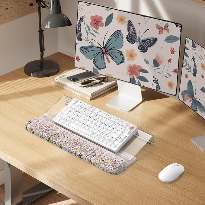 2 in 1 Wrist Pad for Keyboard, 3-Level Height Adjustment Keyboard Riser for Typing, Memory Foam Wrist Support for Keyboards for Office Home(Off White)