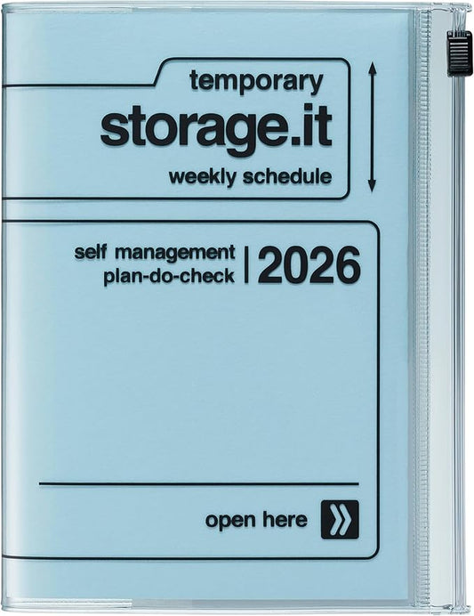 MARK'STYLE A6 Weekly Vertical Planner 16 Months (Sep. 2025 – Dec. 2026) with Soft Transparent PVC Cover,Refillable, Pocketed, for Daily Organizing & Planning (Blue)