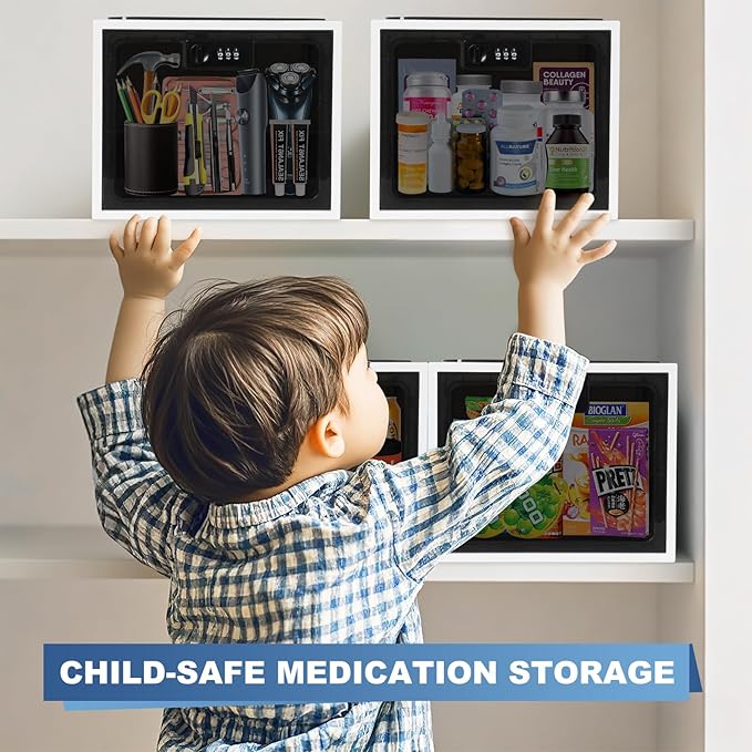Medicine Lock Box for Safe Medication, Premium Material Lockable Storage Box Locking Organizer Bin with Combination Code for Fridge Food/Snacks/Phone/Tablet Jail/Home/Office Storage Lockers