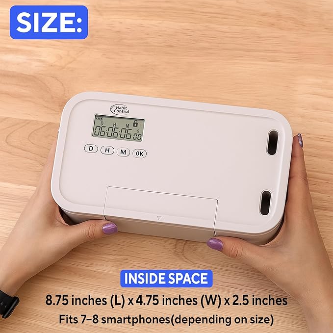 Timed Lock Box - Unplug from Cell Phones, Video Games, Socials, Snacks, Distractions - Simple or Timer Lock Mode - 30 Days Max Timer - Be More Present, Productive & Focused - Habit Control