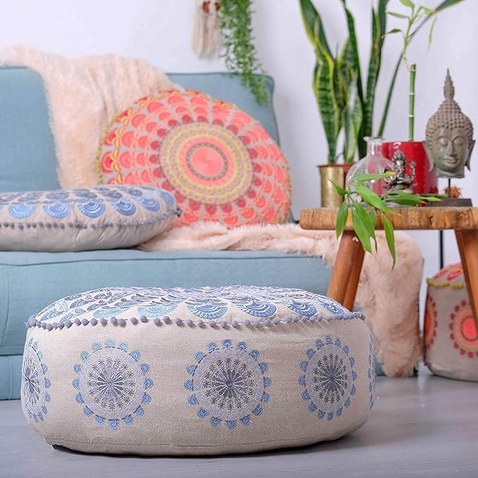 Mandala Life ART Bohemian Meditation Cushion Cover –Luxury, Artisan Room Décor Floor Pillow Case for Yoga, and Boho Chic Seating Area Floor Pillow – Accent Your Living Room, Bedroom, Kids