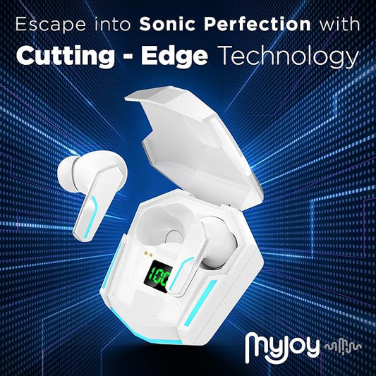 MyJoy Cool Wireless Earbuds, Wireless Gaming Earbuds, Bluetooth Gaming, Noise Cancelling Ear Buds, Noise Cancelling, White