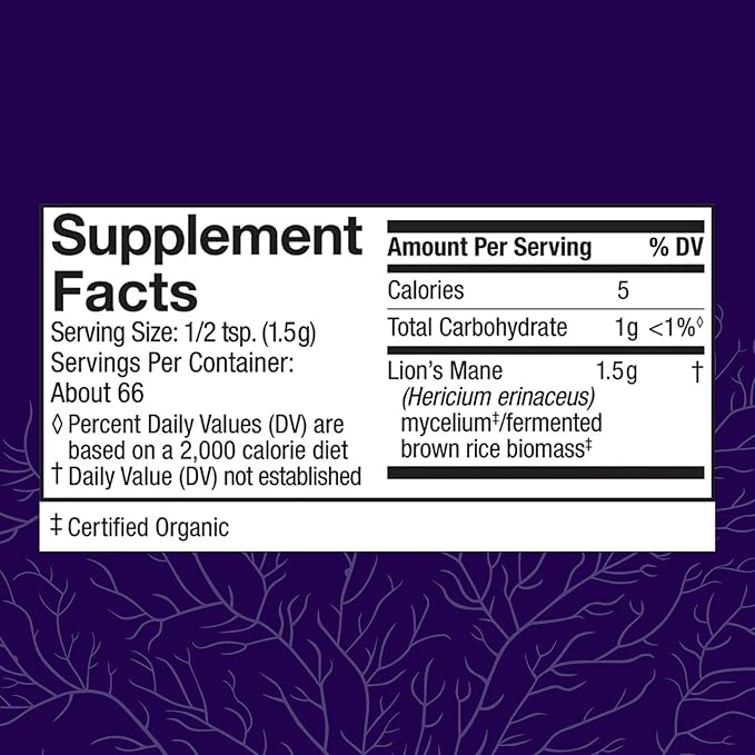 Host Defense Lion's Mane Powder - Brain Health Support Supplement - Mushroom Supplement to Support Focus & Memory Function - Immune & Nervous System Support Supplement - 3.5 oz (66 Servings)*