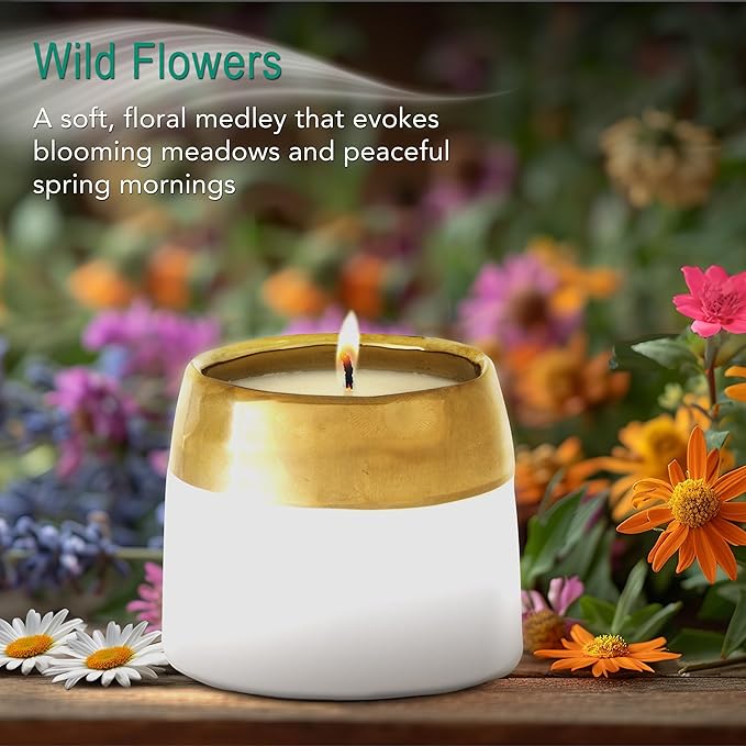 The Growing Candle, Wild Flower Scented, 10oz Ceramic Pot, Single Wick Aromatherapy Candles, 100% Soy for Women and Men, Clara