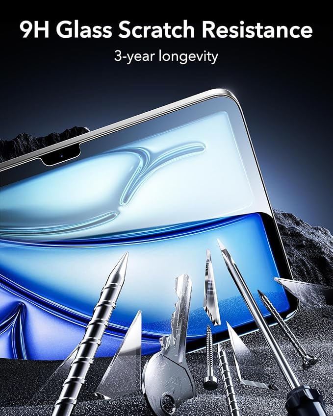 ESR 2 Pack Armorite Screen Protector for iPad Air 11 Inch M3/M2 (7th/6th Generation, 2025/2024), 9H Hardness Tempered Glass Film with UltraFit Tray, Military Grade, HD Clarity, Dust and Bubble Free