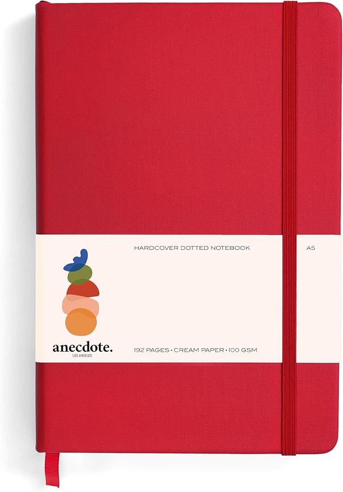 Hardcover Dotted Journal with Thick 100 gsm Paper A5 size (8.3 inches x 5.4 inches) - Daily Writing Notebook for Travel, School and Office Use - Diary Journal for Women and Men - Red