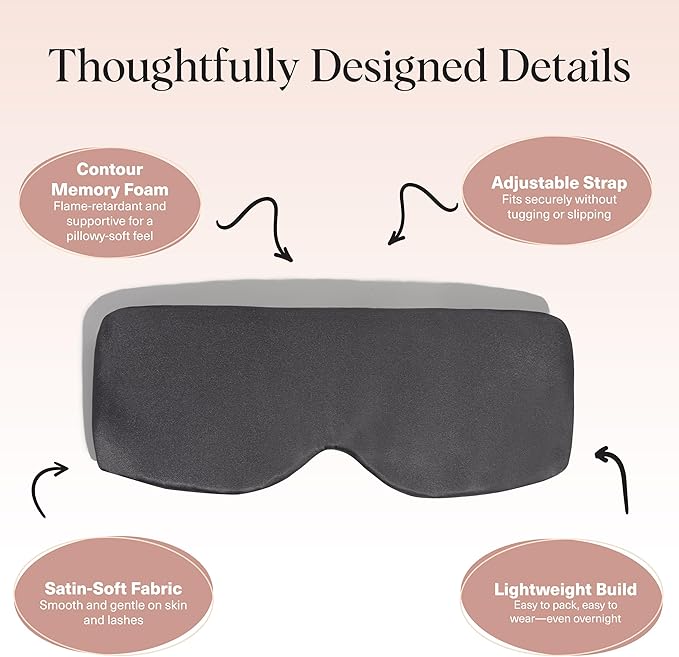 Kitsch Contour Pillow Eye Mask – Softer Than Silk Eye Mask for Sleeping, Blindfold Sleep Masks for Women & Men, No Eye Pressure, Lightweight, Eye Care, Travel Essentials - Charcoal