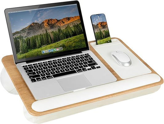 LAPGEAR Home Office Pro Lap Desk with Wrist Rest, Mouse Pad, and Phone Holder - White Oak Woodgrain - Fits up to 15.6 Inch Laptops - Style No. 91609