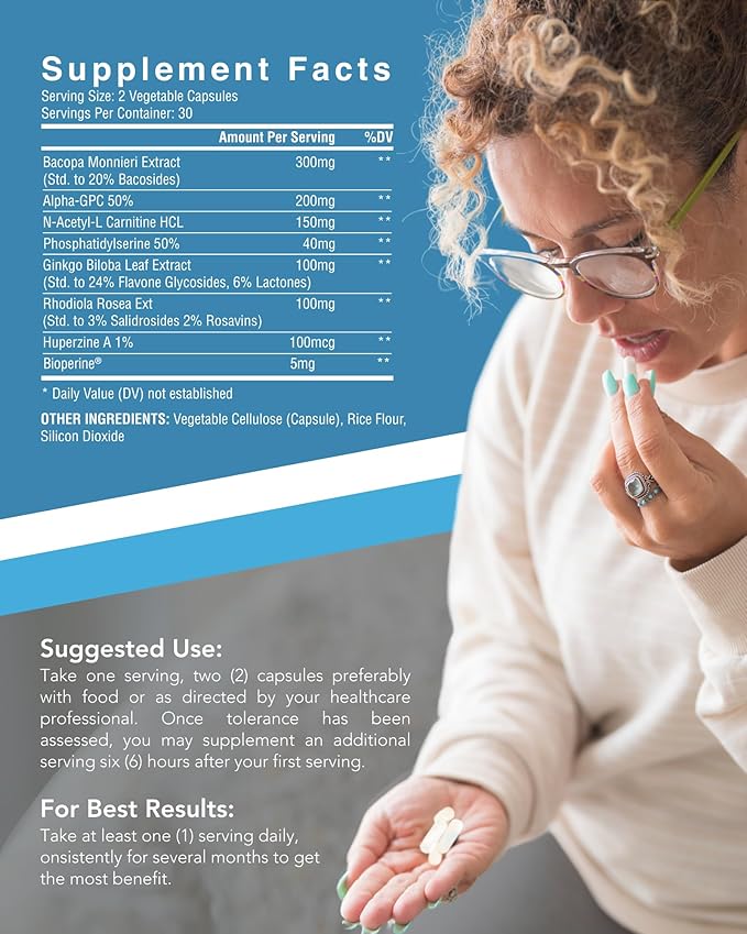 NuClarity - Premium Nootropic Brain Supplement - Focus, Energy, Memory Booster - Mental Clarity & Cognitive Support - Ginkgo Biloba, Bacopa Monnieri, Alpha-GPC, Phosphatidylserine, Rhodiola Rosea