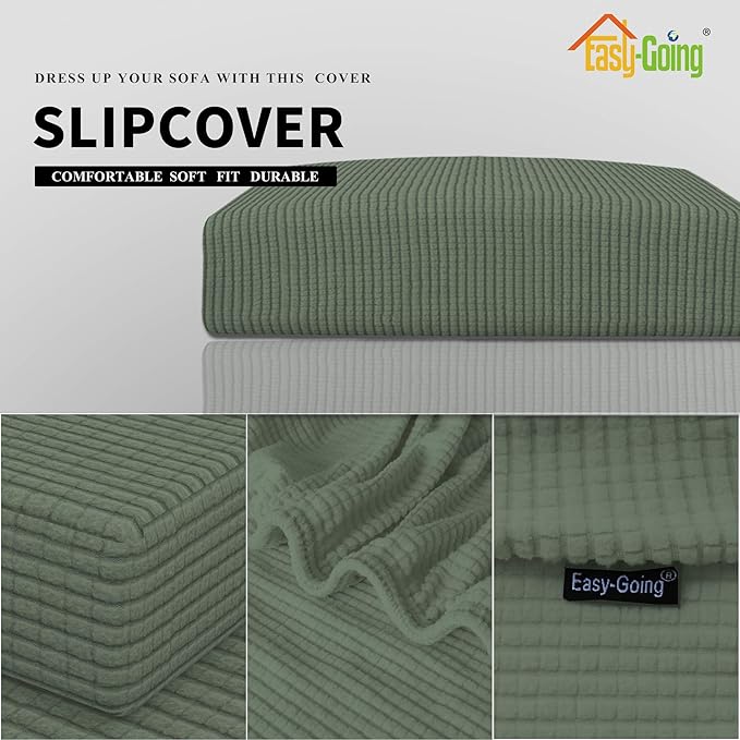 Easy-Going Stretch Loveseat Cushion Cover Sofa Cushion Furniture Protector Sofa Seat Sofa Slipcover Sofa Cover Soft Flexibility with Elastic Bottom(Loveseat Cushion, Greyish Green)