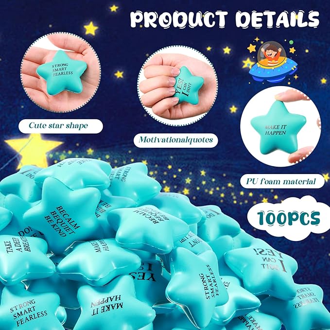 Chalyna 30 Pieces Motivational Star Stress Ball Quote Relief , 2.2 Inch PU Foam Stress Toys Bulk Sensory Star Toy Gifts for Kids Teens Adults Relieve Anxiety Party Supplies(Sky Blue)