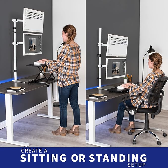 VIVO Extra Tall Vertically Stacked Dual Monitor Desk Mount Stand with 39 inch Stand-up Pole, Fully Adjustable Extended Arms, Fits 2 Screens up to 27 inches, White, STAND-V012TW