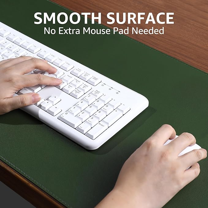 PU Leather Desk Mat, Large Mouse Pad with Cork Base, Writing Desk Blotter, Desk pad for Keyboard and Mouse,Keyboard mat for Desk Decor-Computer Mouse Pad(Dark Green, 31.5x15.7in)