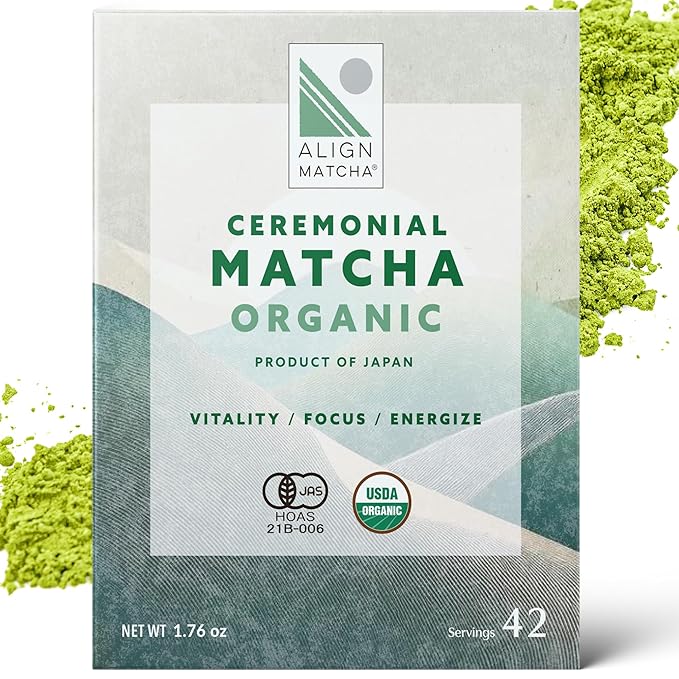 Align Matcha - Ceremonial Matcha Organic 50g, 42 Servings - Japanese Matcha Powder for Enhanced Focus and Energy - Smooth, Rich Flavor with Vibrant Green Color - Ideal for Daily Use and Smoothies