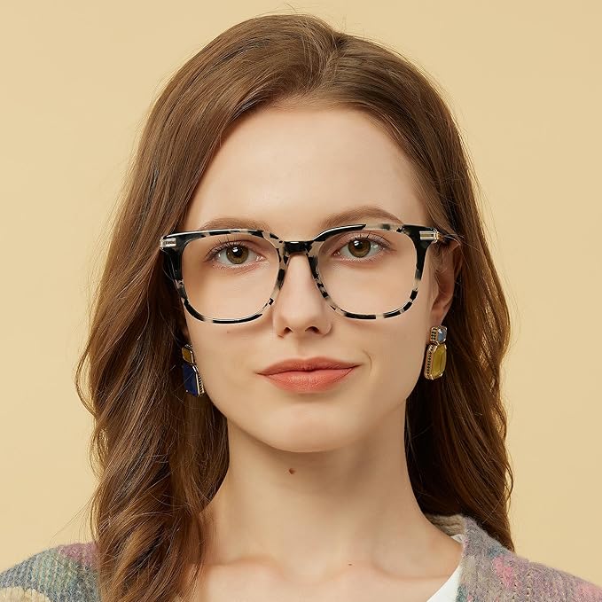 GUDVUE Oversized Blue Light Glasses, Computer Reading/Gaming/Phones Glasses, Anti Glare/UV400/Eye Strain, Large Square Frame