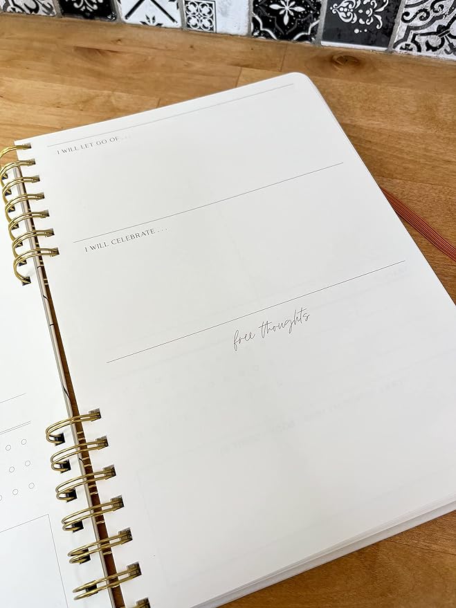 DesignWorks Ink Mind Body Spirit Spiral Mindfulness Notebook Guided Gratitude and Wellness Journal Undated Daily Planner With Self Care and Activity Prompts and Stickers, 7.5" x 10.25