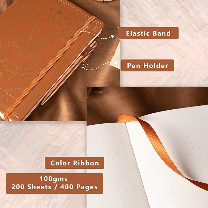 TIEFOSSI Constellations Dotted Journal Notebook-A5 Writing journals with 100gsm 400pages Paper, Hardcover Bullet Organizers Notebook for Women, Men, Teens (Capricorn)