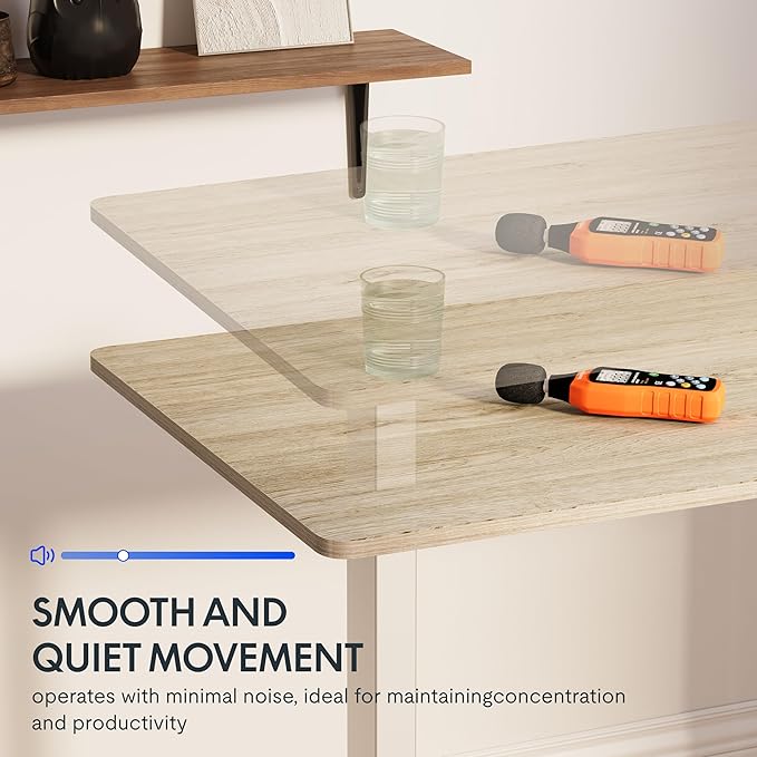 FLEXISPOT EN1 One-Piece Standing Desk, 48 x 24 Inches Electric Height Adjustable Desk for Home Office (White Frame + White Wood Grain Desktop)