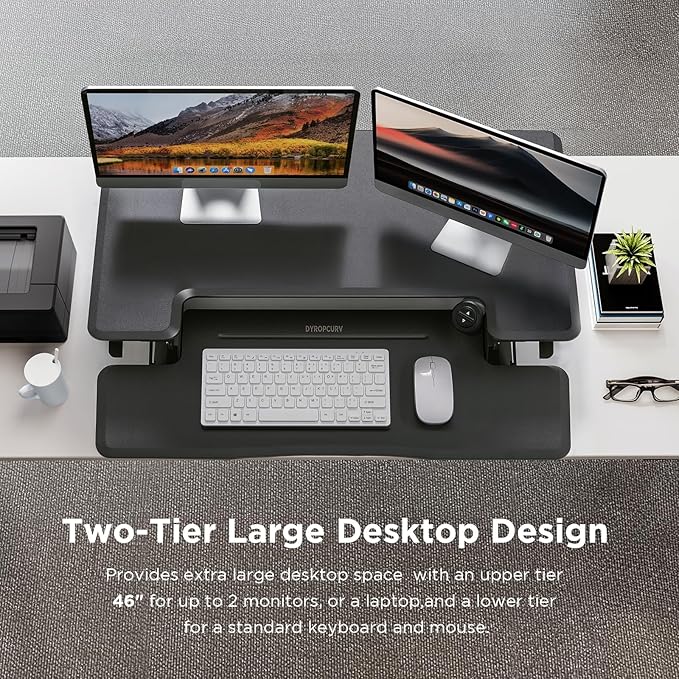 46" Electric Standing Desk Converter, Dyropcurv Series Height Adjustable Computer Desk Ergonomic Home Office Desk for Adults, Sit to Stand Desk with Quiet Motor, Dark Gray