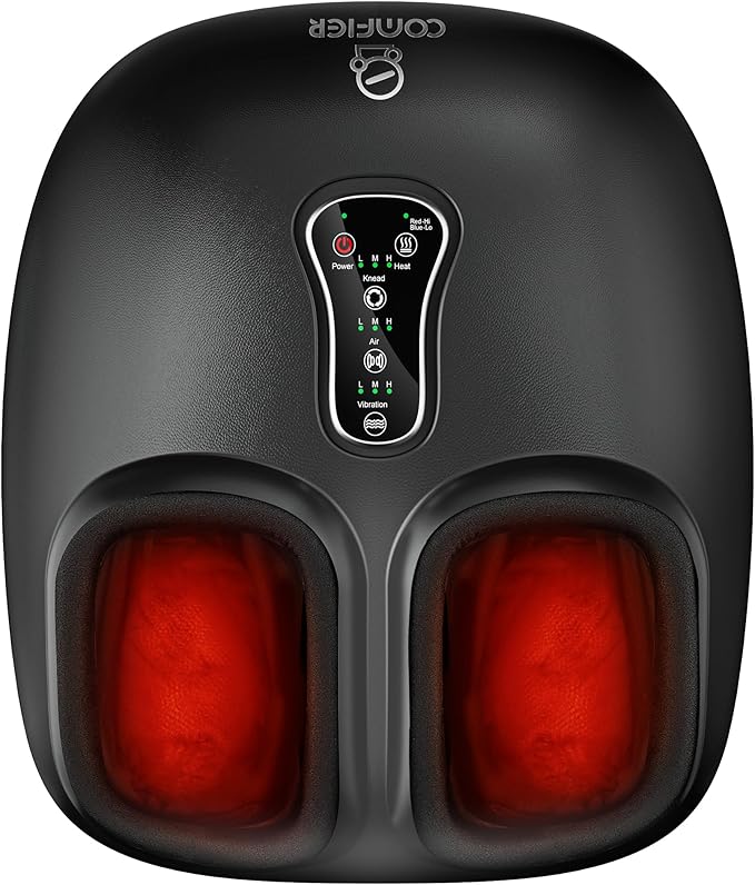 COMFIER Shiatsu Foot Massager with Heat,Vibration,Rolling Compression,Feet Massager for Plantar Fasciitis,Neuropathy Pain,Home Office Use,Fits Size up to 13IN,Gifts for Dad,Mom