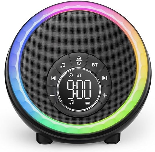 White Noise Sound Machine for Sleep, 30 Soothing Sounds, 8 RGB Dimmable Night Lights, Portable Bluetooth Speaker Alarm Clock for Bedrooms, Heavy Sleepers, Ideal Gift for Baby, Kids, Teenagers, Adults