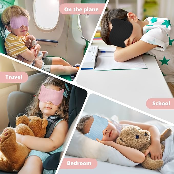 3D Kids Sleep Eye Mask: 3D Contoured Cup Sleeping Masks, Blindfold Sleep Eye Cover with Adjustable Strap, Memory Foam Lightweight Night Eyeshade for Boys Girls Teens (Pink)