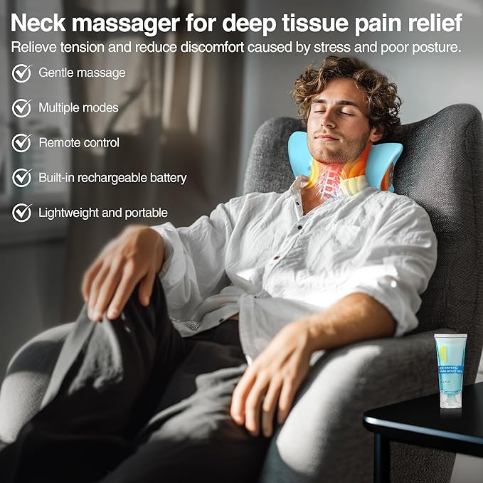 Neck Massager 2025, Occipital Release Tool for Neck with Heat, 3 Modes, Portable Massage Neck Pillow for Pain Relief and Muscle Relax, 26° Angle Cervical Traction Device