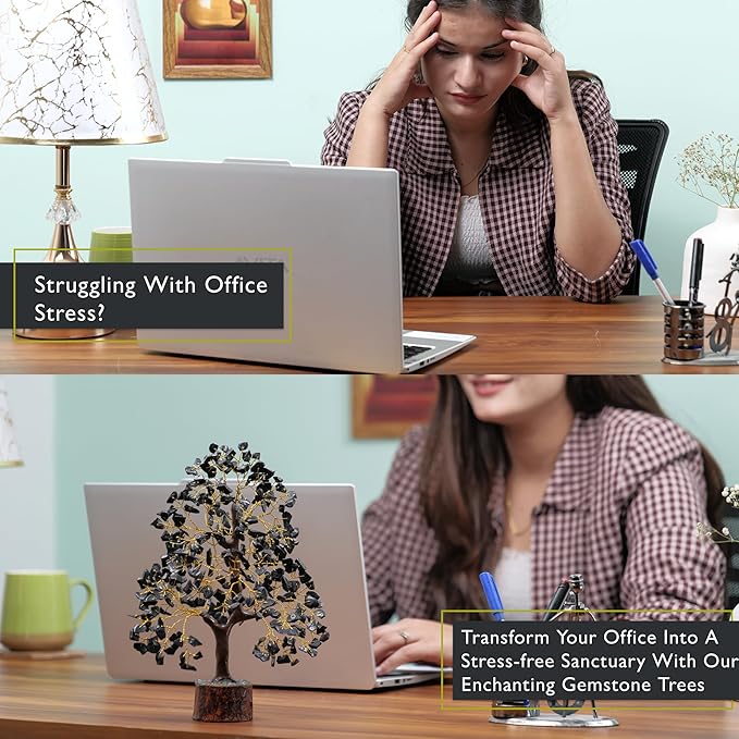 FASHIONZAADI Black Tourmaline Gemstone Tree - Crystal Tree of Life - Crystals and Stones Home Office Decor - Good Luck Gifts for Women