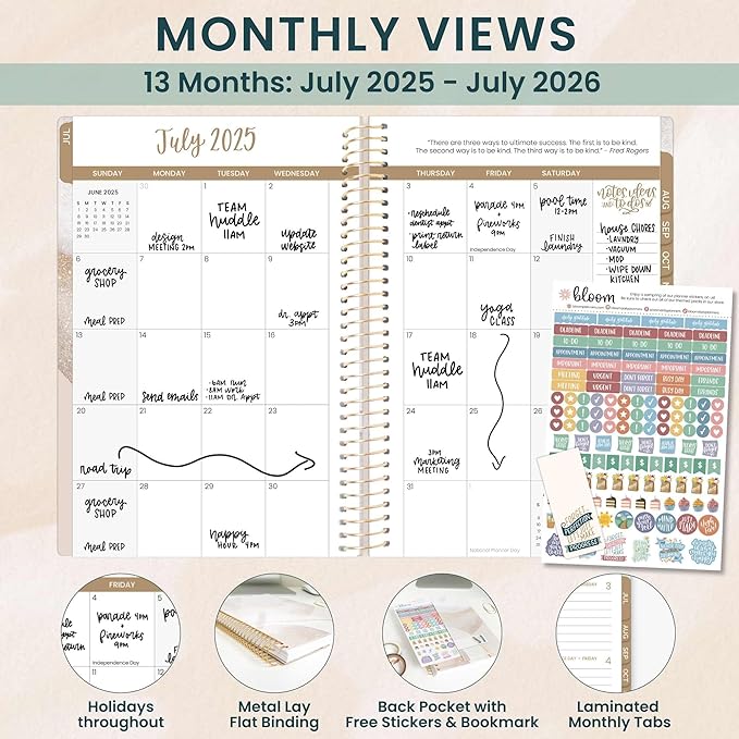 bloom daily planners 2025-2026 Academic Year Daily Planner (July 2025 - July 2026) - Aesthetic A5 Weekly & Monthly Calendar Agenda Organizer Book with Stickers - 5.5" x 8.25" - Brushed Beige
