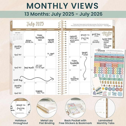 bloom daily planners 2025-2026 Academic Year Daily Planner (July 2025 - July 2026) - Aesthetic A5 Weekly & Monthly Calendar Agenda Organizer Book with Stickers - 5.5" x 8.25" - Brushed Beige