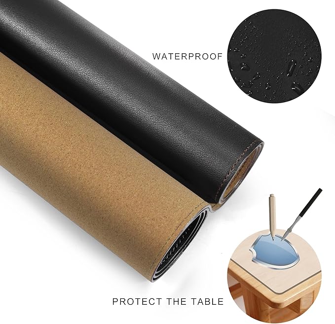 MAIDERN 47.2" x 23.6" XXL Cork & Leather Desk Mat, Reversible Full Desk Mouse Pad Protector (Black)