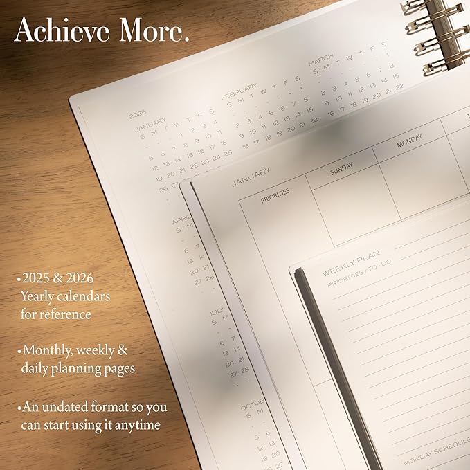 Anecdote Planner 2026 (8.5" x 10") Daily Planner Weekly Monthly Planner - 52 Weeks w/Library Buckram Cover, Brass Spiral - A4 Size Bleed-Resistant Paper – Dutch Blue