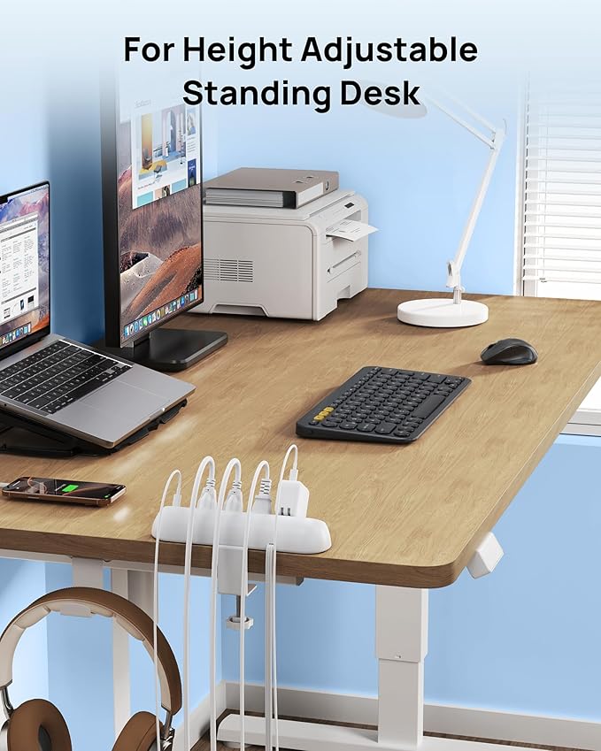 TROND Desk Clamp Power Strip 20W USB C, Flat Plug 10ft Extension Cord, Surge Protector with 4 Outlets 4 USB Ports, 1700J, ETL Listed, Fits 1.97 inch Tabletop Edge, for Home Office Accessories, White