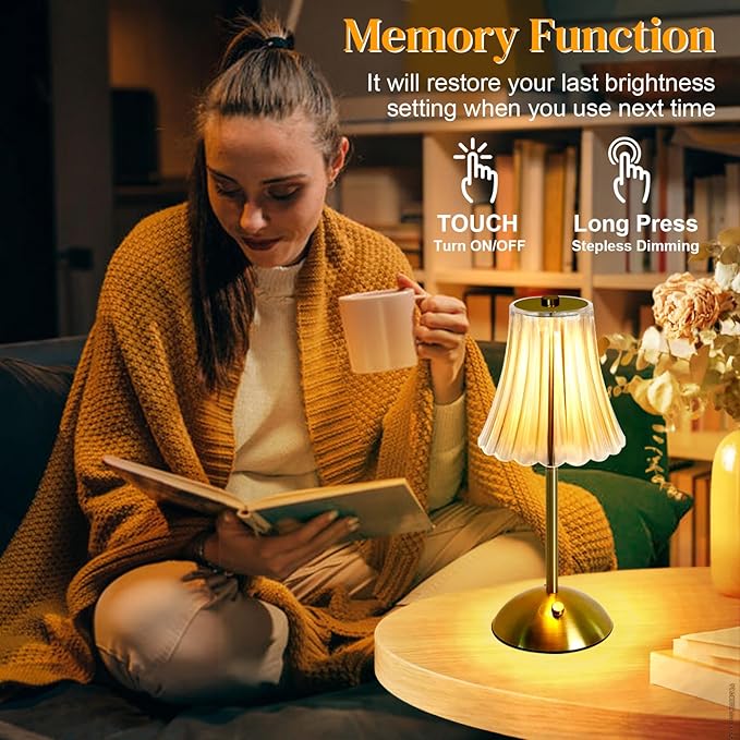 Cordless Table Lamp Rechargeable,LED 3 Colors Light Touch Dimmable Gold Small Lamp Decorative 12" for Nightstand,Bedside,Kitchen,Living Room 2600mAh High Capacity Battery Powered (Acrylic Flower)