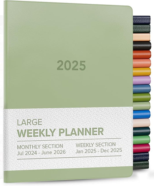 Harbor Large Weekly Monthly Planner 2025 - Calendar Planner and Notebook, Durable Faux Leather, 192 Pages, Softcover & Book Bound - Cambridge Sage - 9.75 x 7.5 "