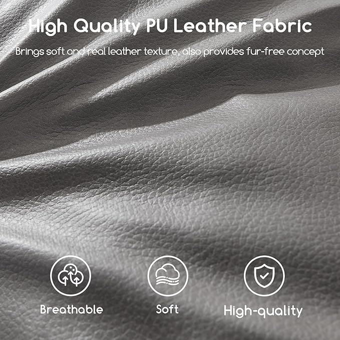 HIGOGOGO Round Stuffed Pouf Ottoman, Pu Leather Poufs with Foam Chunk Filling, Furry and Fluffy Pouf Foot Stool Storage Ottoman, 20 X 15 Floor Poufs Foot Rest for Living Room, Grey