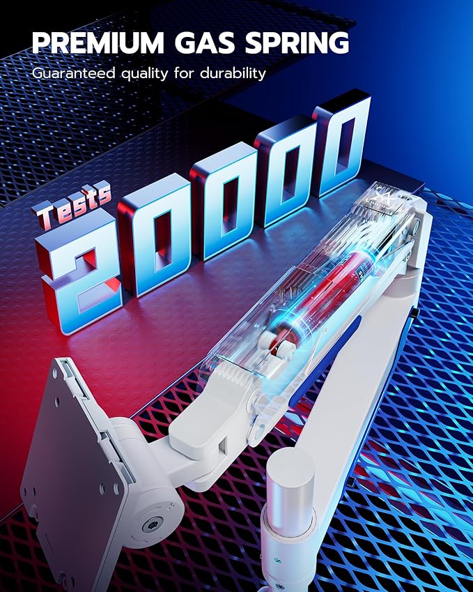 ARES WING Single Monitor Mount, Ultrawide Monitor Arm for 24 to 57 Inch Heavy Duty Curved Screen, Adjustable Gas Spring Monitors Arm Stand up to 66LBS with 75/100/200 Vesa Mount, White