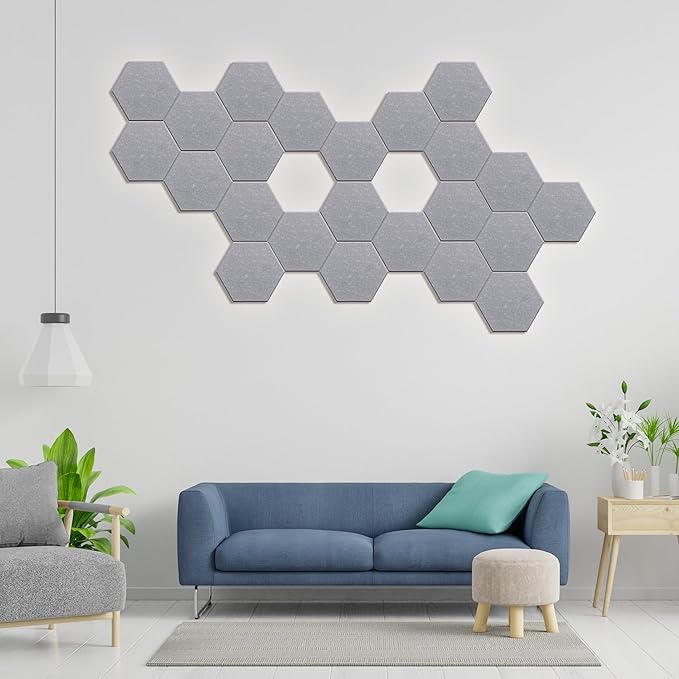 Hexagonal Acoustic Panels-18 Pack High-Density Sound Absorbing Panels 12"X10"X0.4" for Enhanced Noise Reduction, DIY Design, Idea for Studios, Offices, and Home Theaters(Ash Gray)