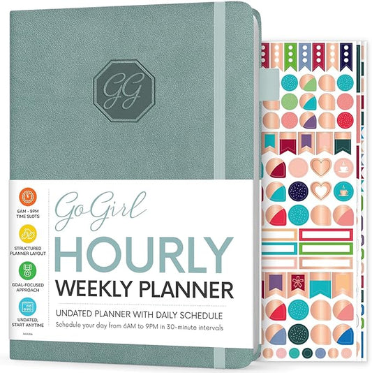 GoGirl Weekly Schedule Planner – Hourly Work & Life Planner with Time Slots – Vertical Agenda Organizer for Daily Productivity, A5 (Blue Surf)