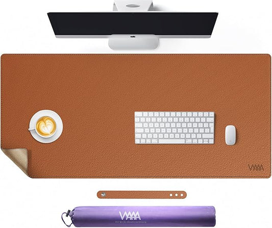 Vyaaa Cork & Leather Desk Pad, 43.3“ x 19.7” Dual Sided Large Desk Mat, Large Mouse Pad on Top of Desks for Computer, Gaming, Home or Office (Brown)