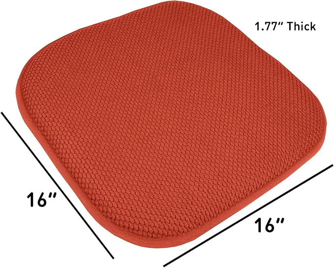 Sweet Home Collection Chair Cushion Memory Foam Pads Honeycomb Pattern Slip Non Skid Rubber Back Rounded Square 16" x 16" Seat Cover, 4 Pack, Rust