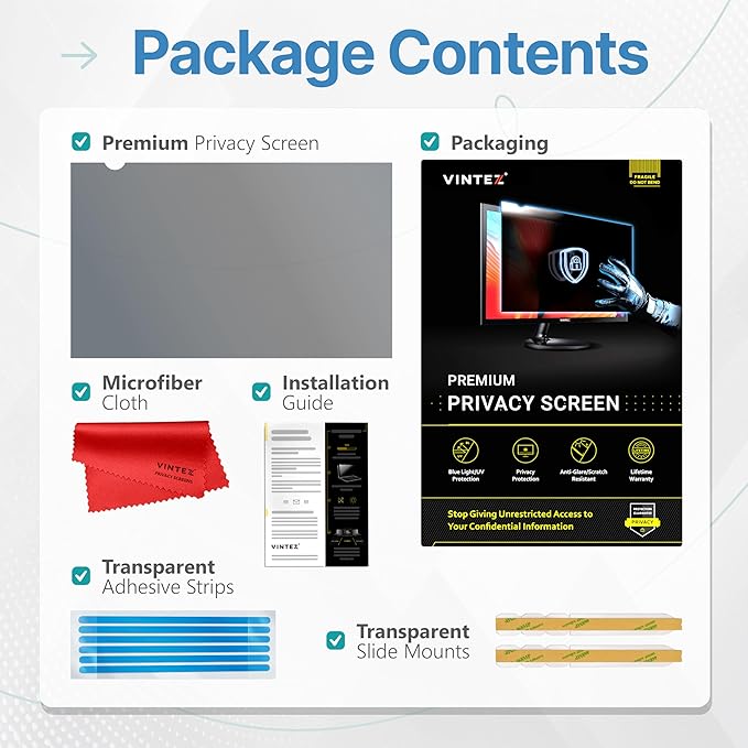 VINTEZ 23 Inch 16:9 Privacy Screen for Computer Monitor and Laptop - Anti Glare Protector Film Blue Light Filter Eye Protection - Computer Screen Privacy Shield, [1 Pack]