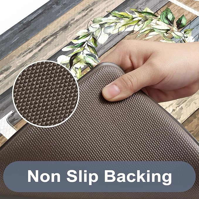 KIMODE Farmhouse Kitchen Floor Mats Cushioned Anti Fatigue,Memory Foam Rugs Non Slip Sets of 2,Long Waterproof Carpet for Sink Laundry Office Bathroom,Blue 17"x59"+17"x29"