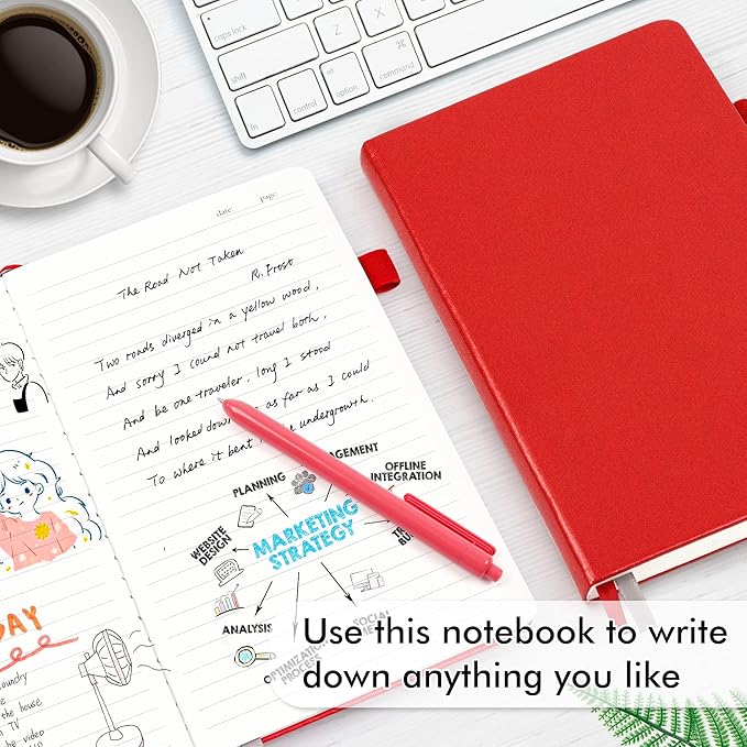 feela 3 Pack Notebooks Journals Bulk with 3 Black Pens, A5 Hardcover Notebook Classic Ruled Lined Journal Set with Pen Holder for Work Business Journaling Note Taking, 120 GSM, 5.1”x8.3”, Red